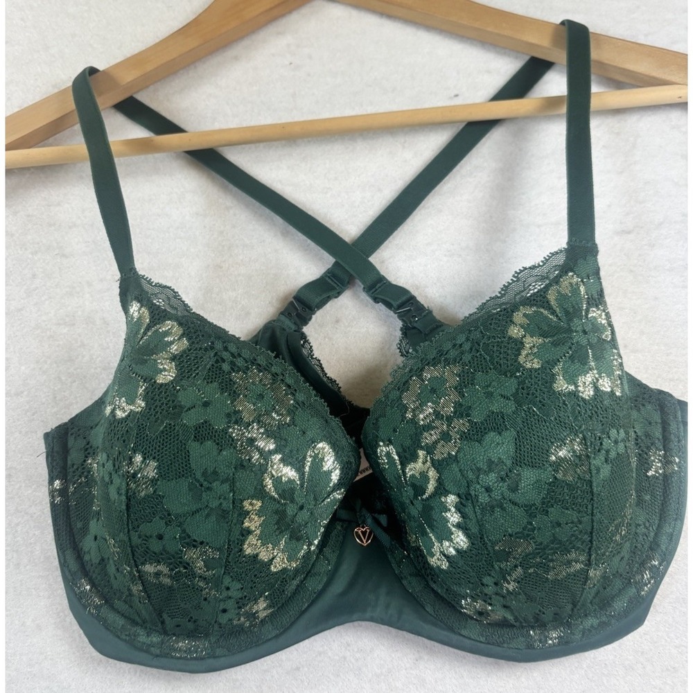 Victorias Secret Body By Victoria Lace Demi Bra 34D Green Shimmer Underwire Sexy